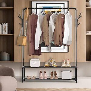 NEW Garment Rack with Storage Shelves and Coat/Hat Hanging Hooks